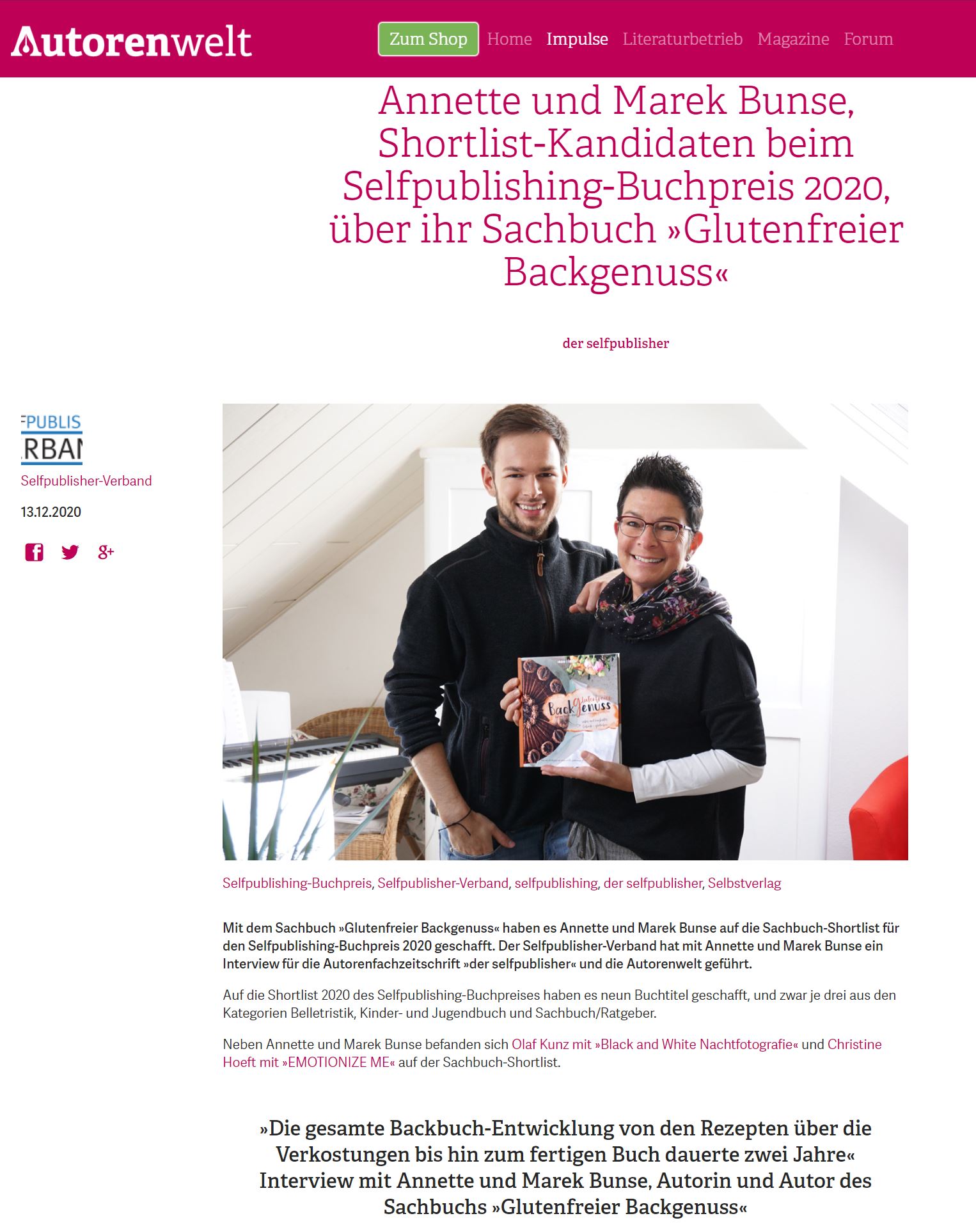 Annette und Marek Bunse im Interview auf Autorenwelt